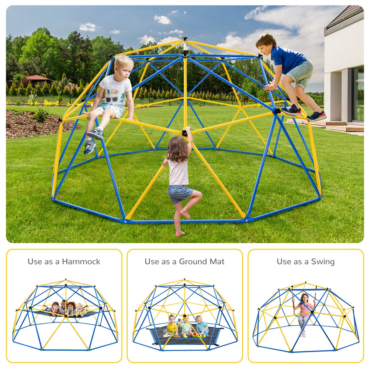 Climbing Dome 10FT Geometric Dome Climber with Hammock Swing