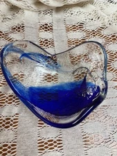 Fire and Light Splash Bowl  Blue and Clear Recycled Art Heart Glass