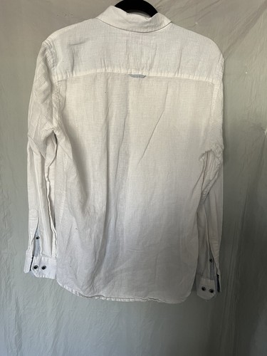 report collection Resort Linen Blend Size Medium shirt White Light Blue Trim - Picture 3 of 3