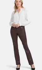NYDJ Lift Tuck Marilyn Coated Straight Jeans 10 Cordovan Leather Look $119 NWT