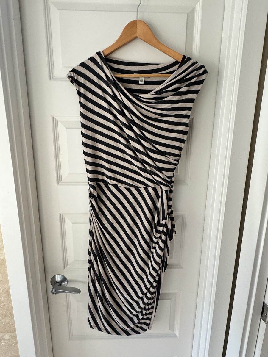 anthropologie black and white striped dress Bordeaux Body Con Small vday25 Black And White Dress US Sizes:7 Women's while side seam pockets