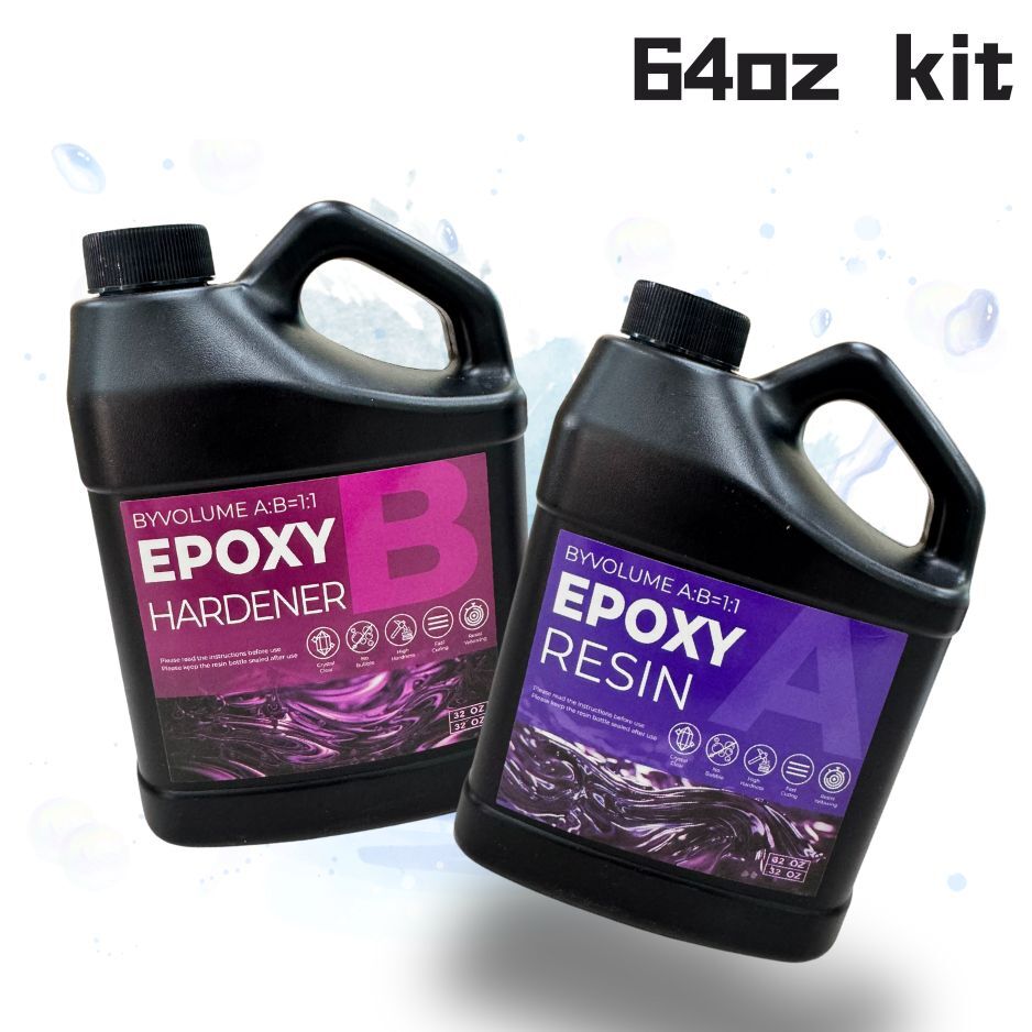 Crystal Clear Epoxy Resin 64oz Kit - Self-Leveling - Fast Cure 1A:1B 2 Part