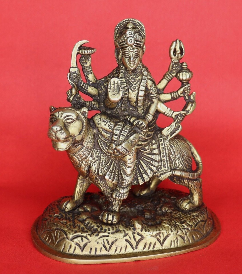 Goddess Durga Sculpture Antique Style Handmade Brass Figurine Home