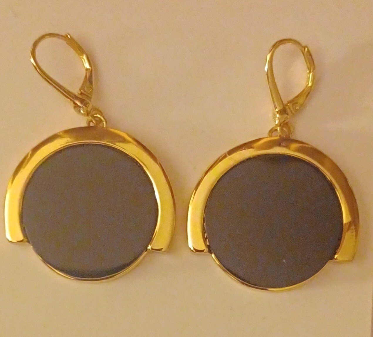 Brand New, Never Worn! DKNY Gold Tone & Black Lever Back Earrings