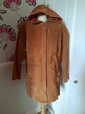 Bagatelle Sport Vintage Tan Suede Hooded Parka Style Coat Size M 42" - Vgc