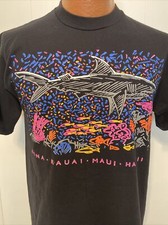 Vintage Hawaii Islands Shark Tourist Single Stitch USA Made L Large BlackT-Shirt