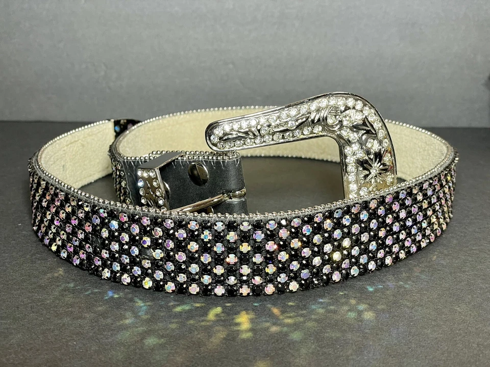 Cinturón Western BLINGY Mujer Estrás Cuero Ajustable Negro Cristal AB Foto 2 de 4