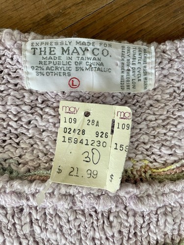Maglione NOS vintage anni 80 90 Deadstock May Co pastello lavanda lurex maglia manica a sbuffo - Foto 5 di 10