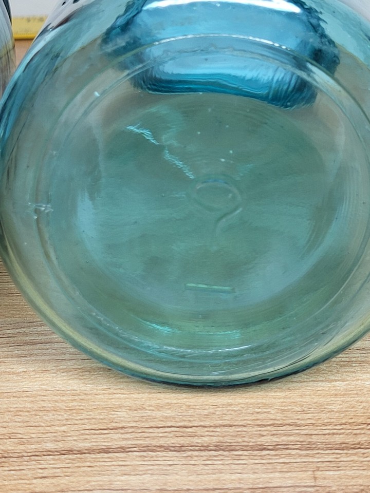 2 Vintage Antique Blue Ball 'Perfect Mason' Quart Jars with Zinc Caps
