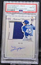 2015 National Treasures #14 Lane Adams Rookie Silhouette Patch Auto #40/49 PSA 8