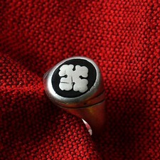 Anello vintage con sigillo in argento moneta etiope misura 13 croce copta int...