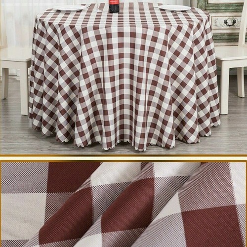 Checked Round Tablecloth Dustproof Wedding Dinning Table Cover Polyester Country - Picture 4 of 20