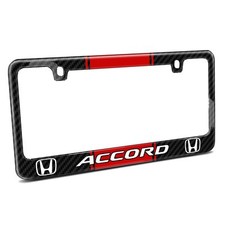 Red Racing Stripe Carbon Fiber Black License Plate Frame - Honda Accord