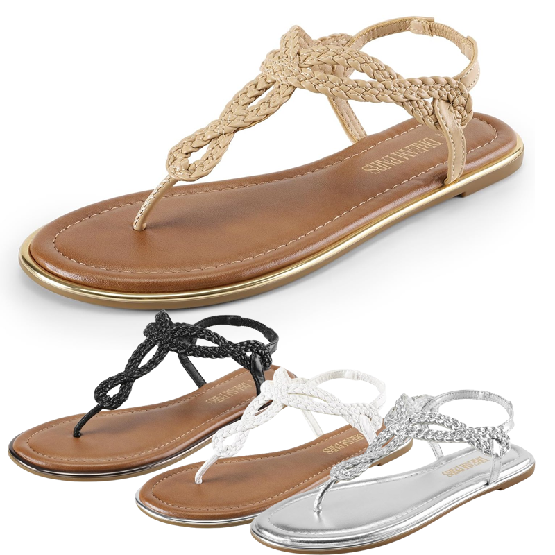 Women Casual T-strap Flip Flop Thong Sandals Slip On Comfortable Flat  Sandals