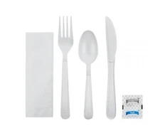 Heavy Duty Meal Kit 6 in 1 (Fork, Knife, Spoon, Napkin, Salt and Pepper) 250 PCS