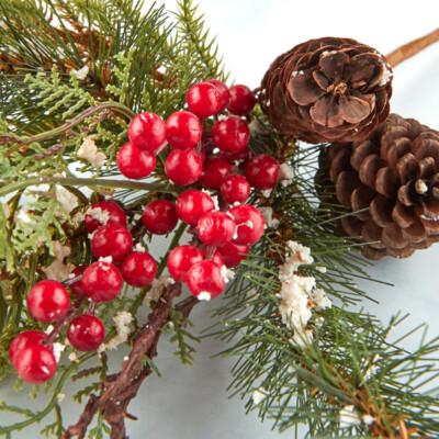 Artificial 16'' Snowy Red Berry and Pine Spray with Pinecones