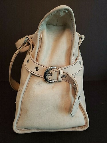 Kate Landry Leather Beige Bag Purse Satchel Distressed - Picture 9 of 12