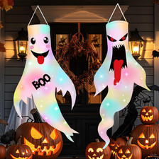 47" Halloween Ghost Windsocks with LED Light - Outdoor Decorations 2 Pack 