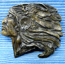 Native American Indian Chief Belt Buckle Vintage 70s Koleaco Garland TX .PCB898