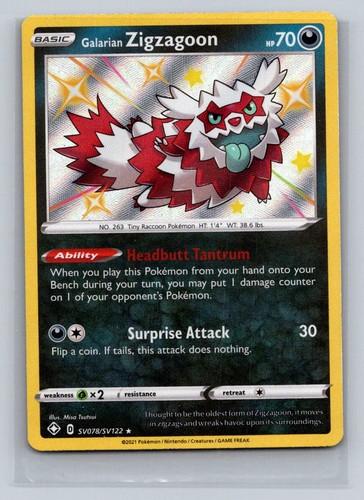 Galarian Zigzagoon SV078/SV122 Shining Fates Shiny Vault Pokemon Holo NM