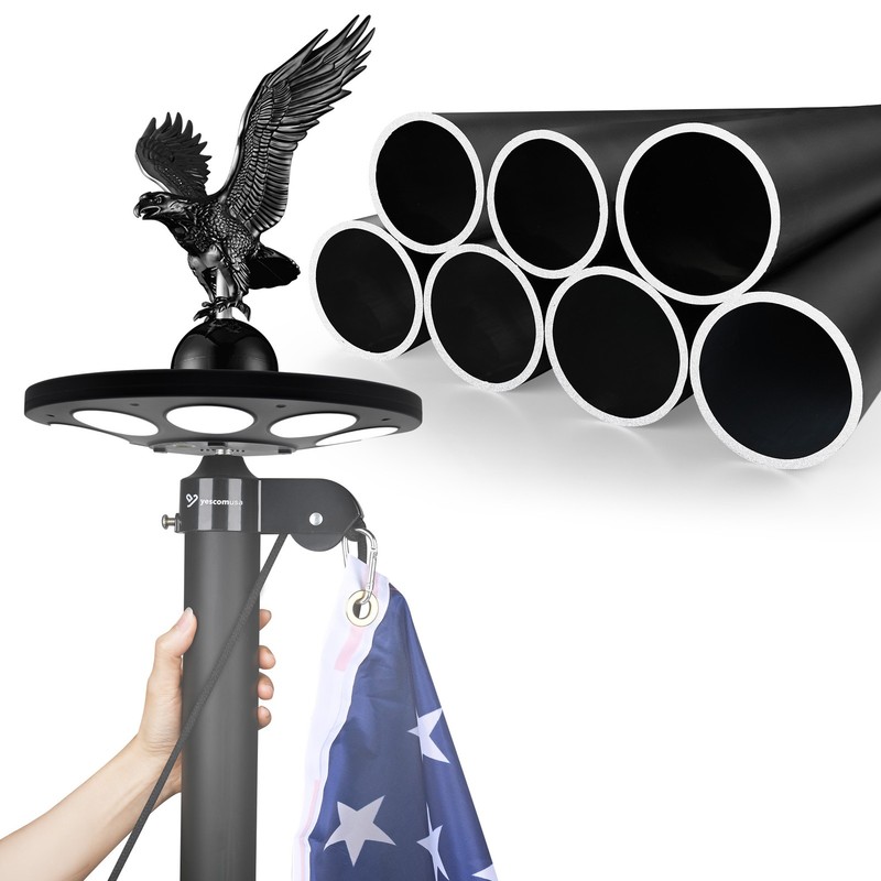 AplusChoice 30' Sectional Aluminum Flagpole Kit Solar Light US Flag Eagle Topper