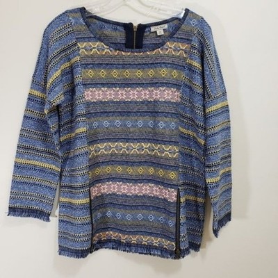 Lucky Brand NWOT escape fringe tapestry look sweater with zipper detail woman M