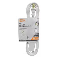 New 6 ft. 16/2 Light Duty Indoor Multi-Outlet Extension Cord, White