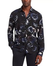 Hugo Boss Mens Black Seasonal Print Ermo Slim Fit Button Up Shirt Size S