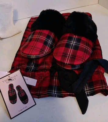 Victoria's Secret Womens sz L ( 9-10) Red Plaid Slippers NEW w Tags