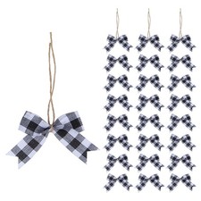 24 Pcs Mini Buffalo Plaid Bows 3 Inch Black White Check Gingham Craft Decor