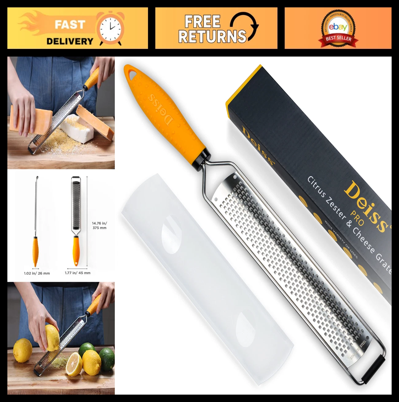 Heavy Duty Lemon Zester & Cheese Grater - Stainless Steel Vegetable Shredder for
Opens in a new wind