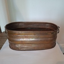 Vintage Copper Hand Wrought Medium Planter Oval Tub With Handles