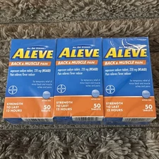3 Boxes! ALEVE BACK AND MUSCLE 220MG TABLET 50CT - 03/28 - 150 Tablets Total