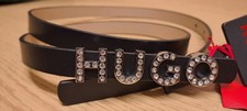 Hugo Boss Zula Women's Crystal Logo Belt, Black Size 90, 34", Italian Leather