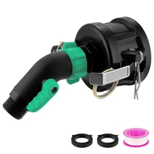 275 330 Gallon IBC Tote Fittings with 45 Degree Hose Elbow Shut Off Valve Tan...