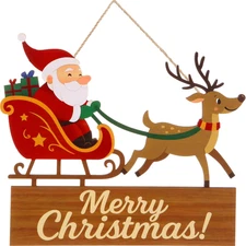 Merry Christmas Door Decorations 9 Inch Wooden Santa Reindeer Sign Decorations X