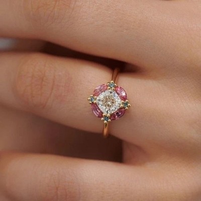 2Ct Cushion Cut Simulated Diamond Engagement Ring 14K Yellow Gold Plated