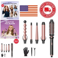 Curling Wand Set with 4 Ceramic Barrels and Thermal Brush for Versatile Styles