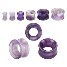 Amethyst Stone Double Flare Concave Tunnels Ear Gauges Plugs Sold as a Pair