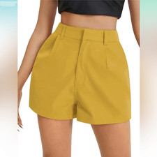 Women's Small 6 High Waist Wide Leg Shorts with Pockets Mustard Solid Yellow