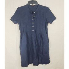 Quince navy blue plisse pleat flax linen dress Size XS Coastal Resort Feminine 