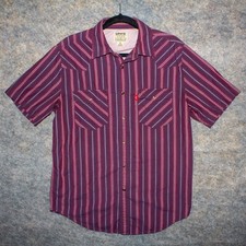 Vintage Levi's Longhorn Western Plaid Pearl Snap Shirt Mens Medium 100 Cotton