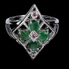 925 Sterling Silver Ring Oval Emerald Rhodolite Natural Gemstone Jewelry Size 9