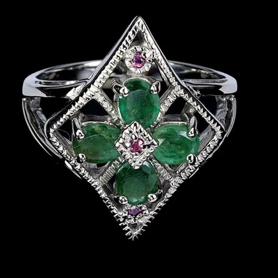 925 Sterlingsilber Ring Oval Smaragd Rhodolith Natürlich Edelstein Schmuck Größe - Bild 1 von 4