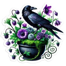 Raven With Purple Flowers - Vinyl Decal Sticker - Car Window Laptop - 129