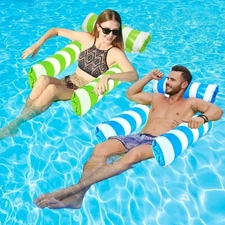 2 Pack Inflatable Pool Hammocks 4-In-1 with Mesh Bottom for Adults