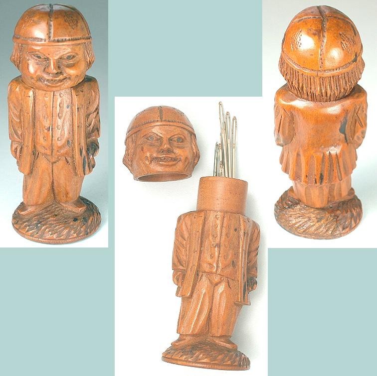 Antique Figural Wooden Needle Case * Tyrolean * Circa 1890s