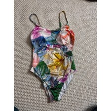 Gottex Tropical Floral One Piece Swimsuit Ruched Hibiscus Print vintage 8