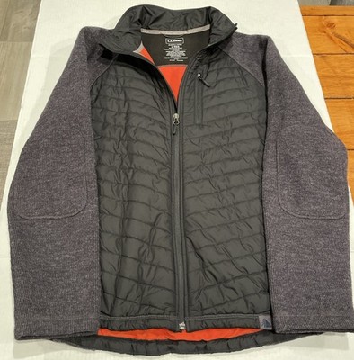 LL Bean Mens Wool Blend Fleece Jacket Size Large Black Lined Primaloft Full Zip