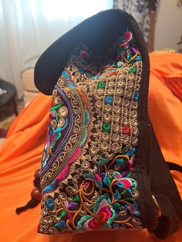 Zaino da viaggio etnico Bohochic floreale multicolore ricamato regolabile - Foto 2 di 4